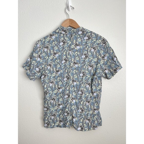FLAX Women's Shirt Button Up Short Sleeve Blue Gray Floral Rayon Size M Generous - Picture 3 of 5